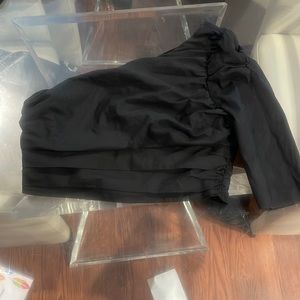 Cotton Candy large black one arm crop blouse